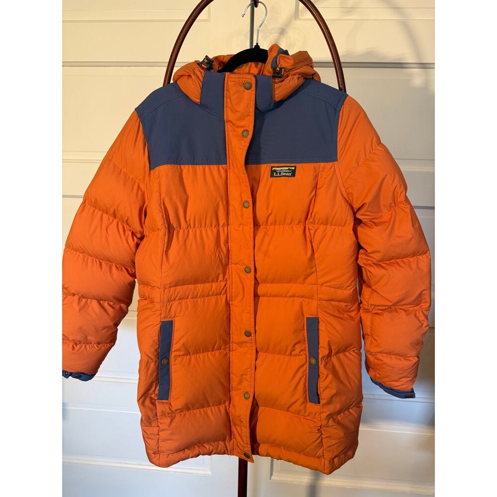 L.L.Bean Down Puffer Coat Orange Blue Retro Ski Gorpcore Jacket M